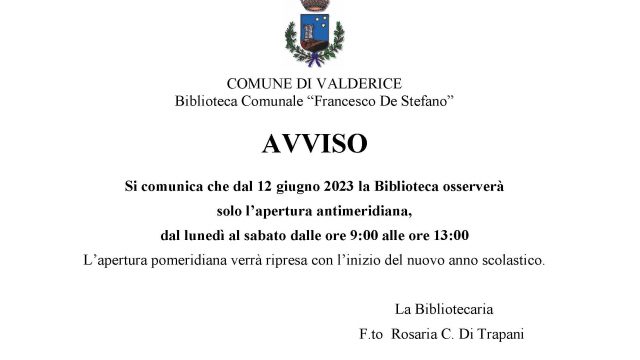 AVVISO BIBLIOTECA COMUNALE