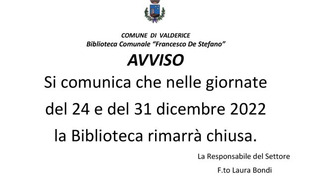 AVVISO BIBLIOTECA COMUNALE