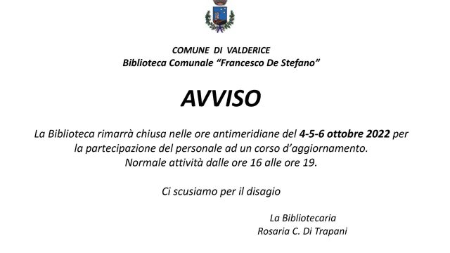 AVVISO BIBLIOTECA COMUNALE