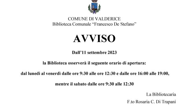 AVVISO BIBLIOTECA COMUNALE