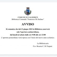 AVVISO: Orario estivo Biblioteca comunale